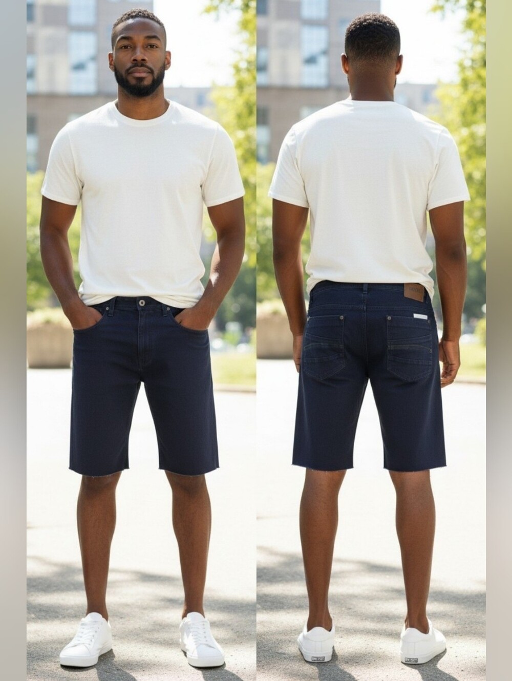 Parish Nation Men's Size 38 Navy Blue Denim Shorts True Fit Raw Hem Streetwear B